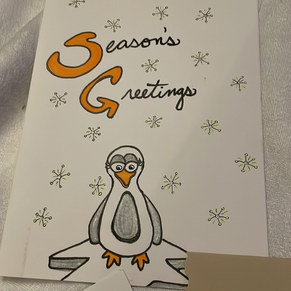 5 Handmade Hand Drawn & Coloured w Metallics Christmas Cards All Blank Inside - Picture 4 of 7